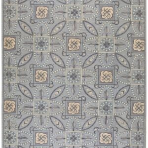 Contemporary Handwoven Wool Needlepoint Rug â€” Gray Ground, Geometric Pattern
