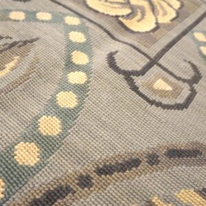 Contemporary Handwoven Wool Needlepoint Rug â€” Gray Ground, Geometric Pattern - detail view 9
