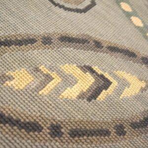Contemporary Handwoven Wool Needlepoint Rug â€” Gray Ground, Geometric Pattern - detail view 10