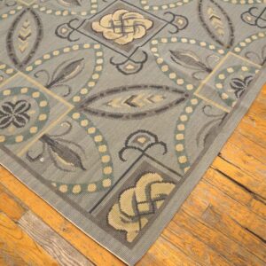 Contemporary Handwoven Wool Needlepoint Rug â€” Gray Ground, Geometric Pattern - detail view 11