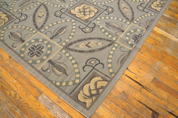 Contemporary handwoven wool needlepoint rug â€” gray ground, geometric pattern - detail view 11