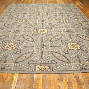 Contemporary Handwoven Wool Needlepoint Rug â€” Gray Ground, Geometric Pattern - detail view 1
