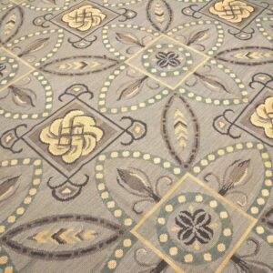 Contemporary Handwoven Wool Needlepoint Rug â€” Gray Ground, Geometric Pattern - detail view 4