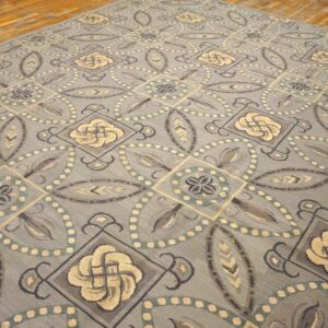 Contemporary Handwoven Wool Needlepoint Rug â€” Gray Ground, Geometric Pattern - detail view 5