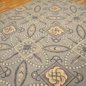 Contemporary Handwoven Wool Needlepoint Rug â€” Gray Ground, Geometric Pattern - detail view 8