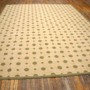 Contemporary Handwoven Wool Needlepoint Rug, Green with silk highlights - detail view 1