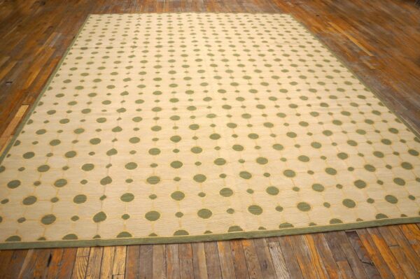Contemporary handwoven wool needlepoint rug, green with silk highlights - detail view 1