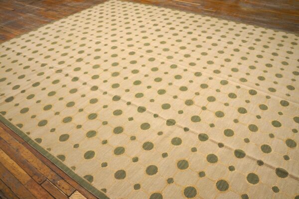 Contemporary handwoven wool needlepoint rug, green with silk highlights - detail view 2