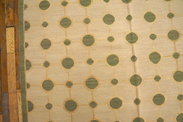 Contemporary handwoven wool needlepoint rug, green with silk highlights - detail view 4