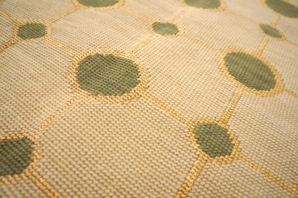 Contemporary handwoven wool needlepoint rug, green with silk highlights - detail view 6