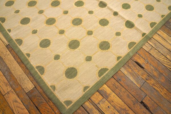 Contemporary handwoven wool needlepoint rug, green with silk highlights - detail view 8