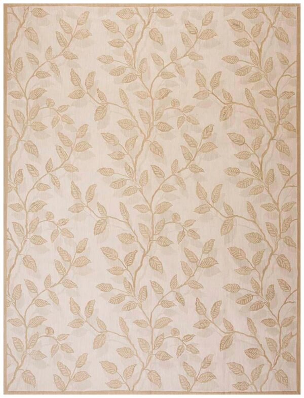 Contemporary handwoven wool needlepoint rug â€” ivory ground, floral composition