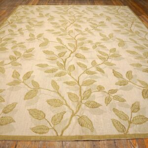 Contemporary Handwoven Wool Needlepoint Rug â€” Ivory Ground, Floral Composition - detail view 1