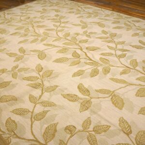 Contemporary Handwoven Wool Needlepoint Rug â€” Ivory Ground, Floral Composition - detail view 2