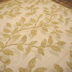 Contemporary Handwoven Wool Needlepoint Rug â€” Ivory Ground, Floral Composition - detail view 3