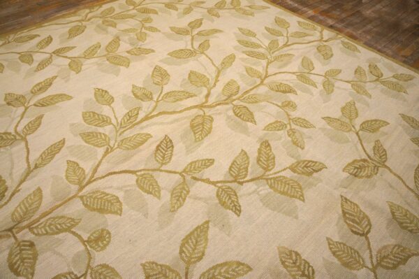 Contemporary handwoven wool needlepoint rug â€” ivory ground, floral composition - detail view 3