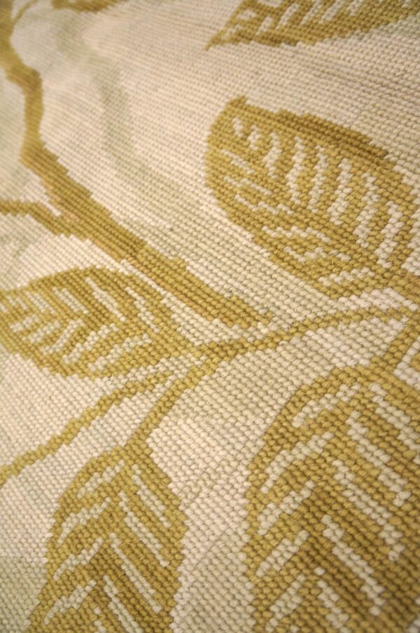 Contemporary handwoven wool needlepoint rug â€” ivory ground, floral composition - detail view 4