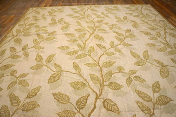 Contemporary handwoven wool needlepoint rug â€” ivory ground, floral composition - detail view 5