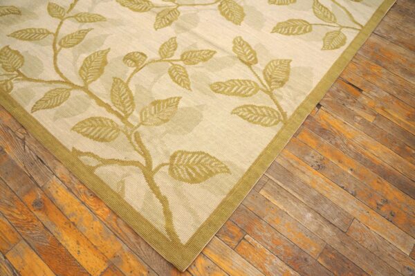 Contemporary handwoven wool needlepoint rug â€” ivory ground, floral composition - detail view 6