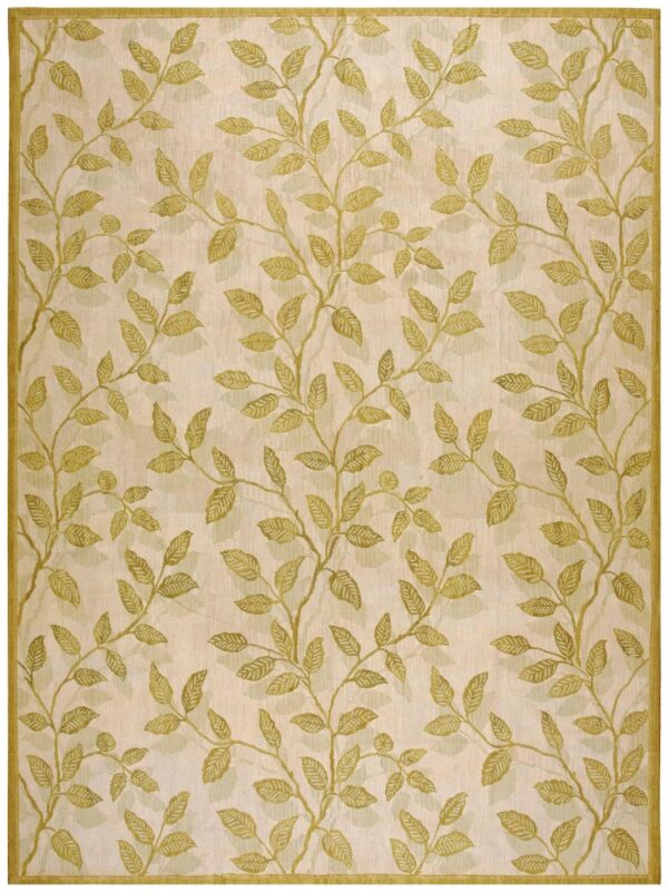 Contemporary handwoven wool needlepoint rug â€” ivory ground, glamorous branches