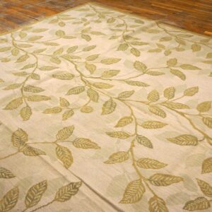 Contemporary Handwoven Wool Needlepoint Rug â€” Ivory Ground, Glamorous Branches - detail view 4