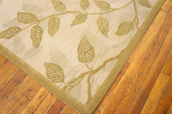 Contemporary handwoven wool needlepoint rug â€” ivory ground, glamorous branches - detail view 7