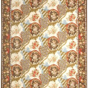 Contemporary Handwoven Wool Needlepoint Rug â€” Ivory Ground, High Victorian Style