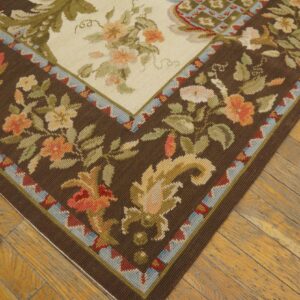 Contemporary Handwoven Wool Needlepoint Rug â€” Ivory Ground, High Victorian Style - detail view 4