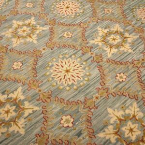 Contemporary Handwoven Wool Needlepoint Rug â€” Light Blue Color - detail view 9