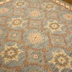 Contemporary Handwoven Wool Needlepoint Rug â€” Light Blue Color - detail view 10