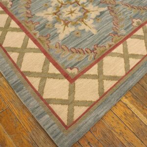 Contemporary Handwoven Wool Needlepoint Rug â€” Light Blue Color - detail view 11