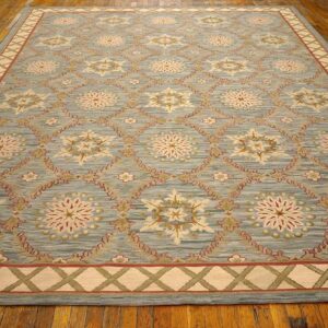 Contemporary Handwoven Wool Needlepoint Rug â€” Light Blue Color - detail view 1