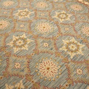 Contemporary Handwoven Wool Needlepoint Rug â€” Light Blue Color - detail view 5