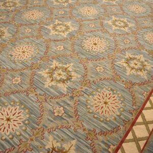 Contemporary Handwoven Wool Needlepoint Rug â€” Light Blue Color - detail view 6