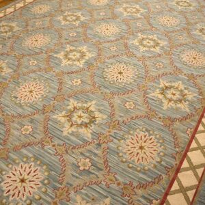 Contemporary Handwoven Wool Needlepoint Rug â€” Light Blue Color - detail view 7