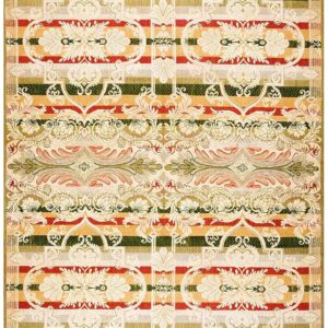 Contemporary Handwoven Wool Needlepoint Rug â€” Multicolor Ground, Decorative Composition