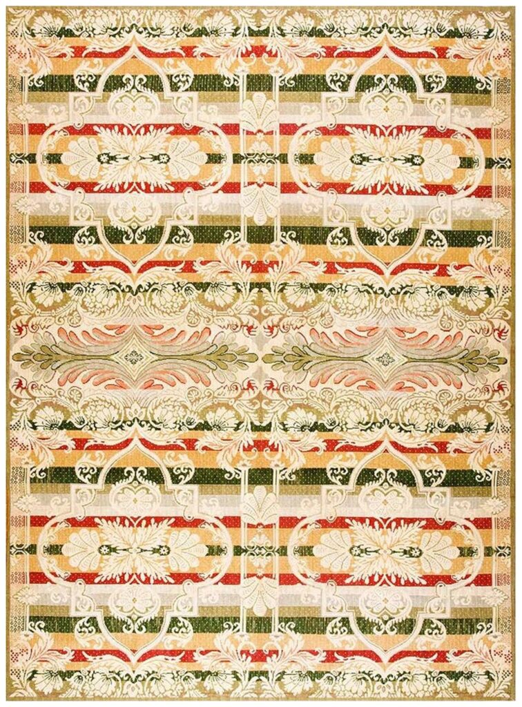 Contemporary Handwoven Wool Needlepoint Rug — Multicolor Ground, Decorative Composition