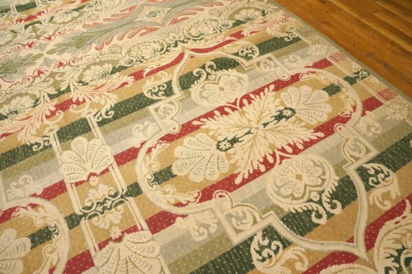 Contemporary handwoven wool needlepoint rug â€” multicolor ground, decorative composition - detail view 2