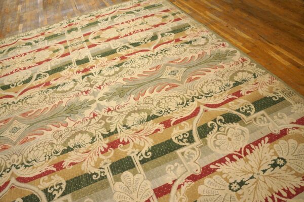 Contemporary handwoven wool needlepoint rug â€” multicolor ground, decorative composition - detail view 3