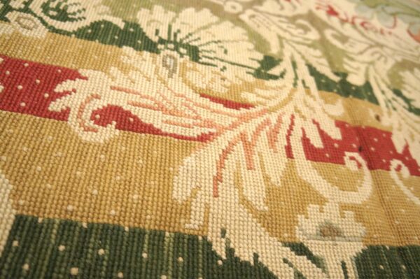 Contemporary handwoven wool needlepoint rug â€” multicolor ground, decorative composition - detail view 5