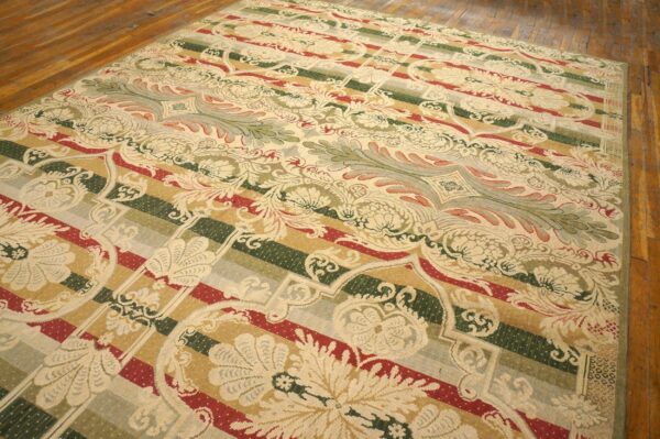 Contemporary handwoven wool needlepoint rug â€” multicolor ground, decorative composition - detail view 7