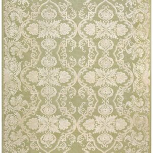 Contemporary Handwoven Wool Needlepoint Rug â€” Olive Green Ground