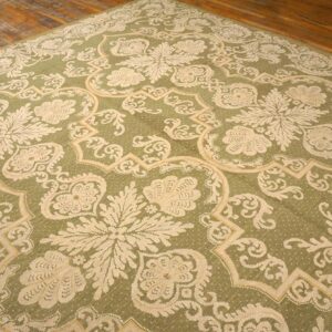 Contemporary Handwoven Wool Needlepoint Rug â€” Olive Green Ground - detail view 3