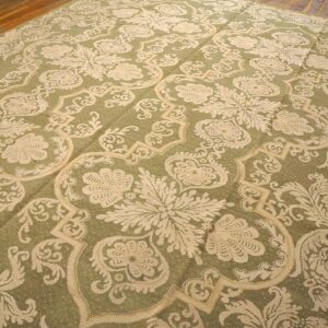 Contemporary Handwoven Wool Needlepoint Rug â€” Olive Green Ground - detail view 4