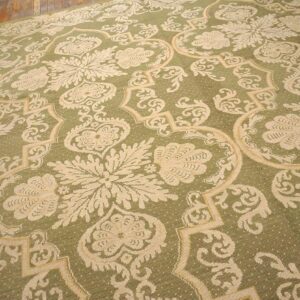 Contemporary Handwoven Wool Needlepoint Rug â€” Olive Green Ground - detail view 8