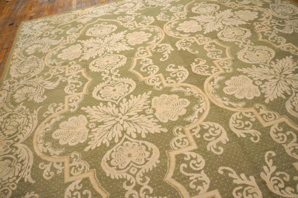 Contemporary handwoven wool needlepoint rug â€” olive green ground - detail view 8