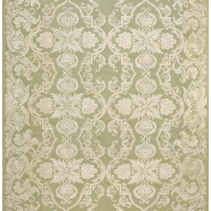 Contemporary Handwoven Wool Needlepoint Rug â€” Olive Ground, Allover Pattern