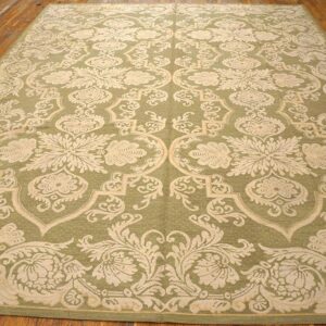 Contemporary Handwoven Wool Needlepoint Rug â€” Olive Ground, Allover Pattern - detail view 1