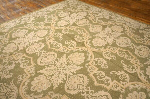 Contemporary handwoven wool needlepoint rug â€” olive ground, allover pattern - detail view 3