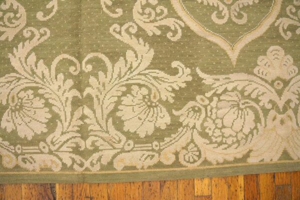 Contemporary handwoven wool needlepoint rug â€” olive ground, allover pattern - detail view 5